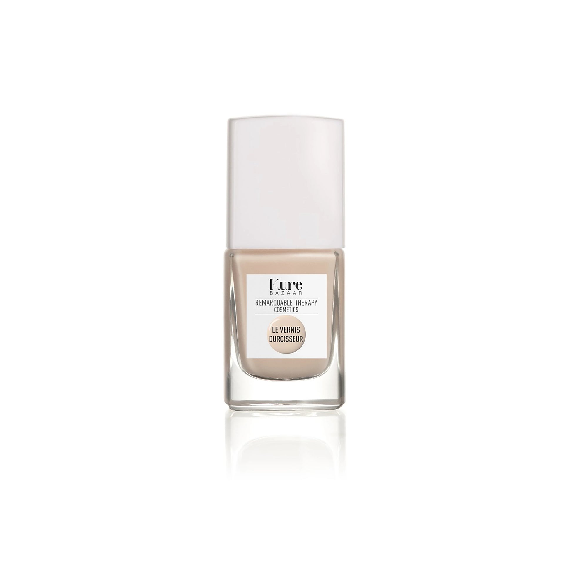 Kure Bazaar Colored Nail Hardener in Beige, offering a strengthening, brightening, and nourishing effect for nails with a natural, glossy finish.