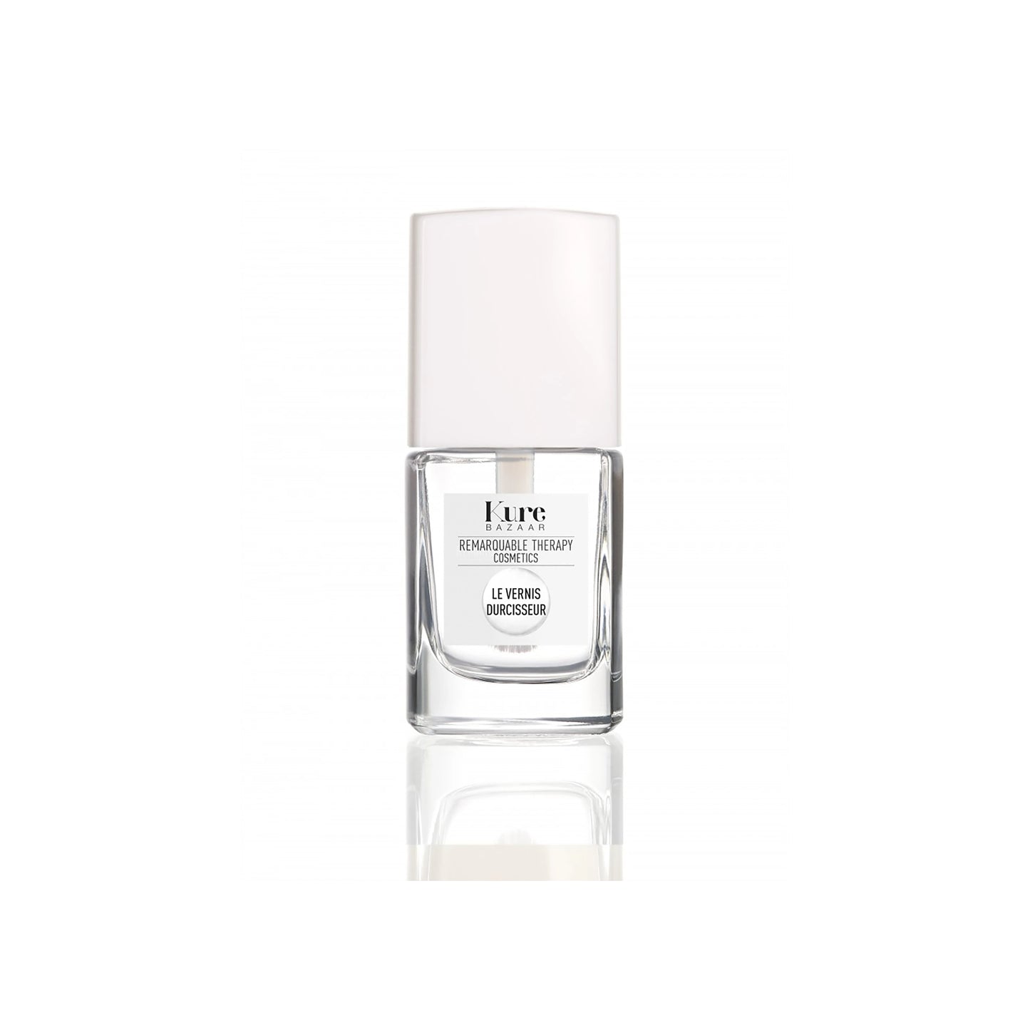 Kure Bazaar Colored Nail Hardener in Clear, strengthening and brightening nails with a glossy finish and nourishing botanicals, ideal for everyday use or as a base coat.