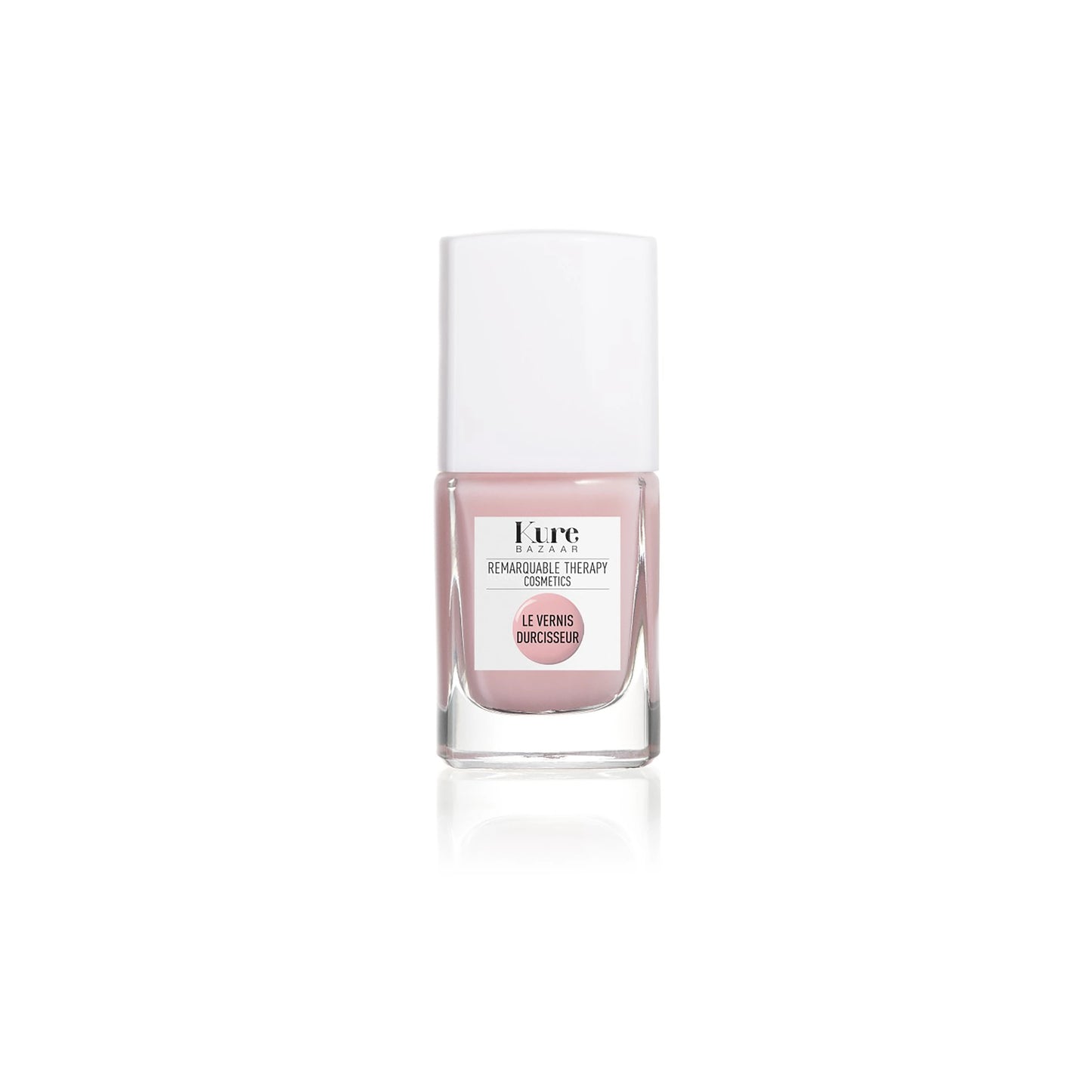 Kure Bazaar Colored Nail Hardener in Pink, providing a strengthening, brightening, and nourishing effect for nails with a glossy, durable finish.