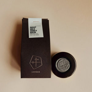 LEPAAR Night Milk Honey Mask packaging and mask on a beige background