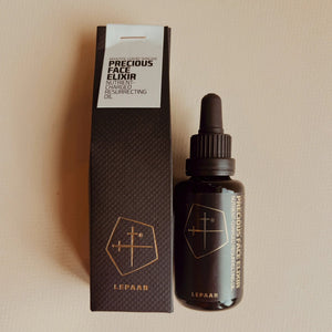 Lepaar Precious Face Elixir bottle and packaging on a beige background ALWAYS SHOW