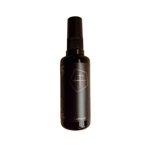 Black spray bottle with a geometric logo on a white background. LEPAAR Soft Rose Mineral Water / Balancing Face Tonic