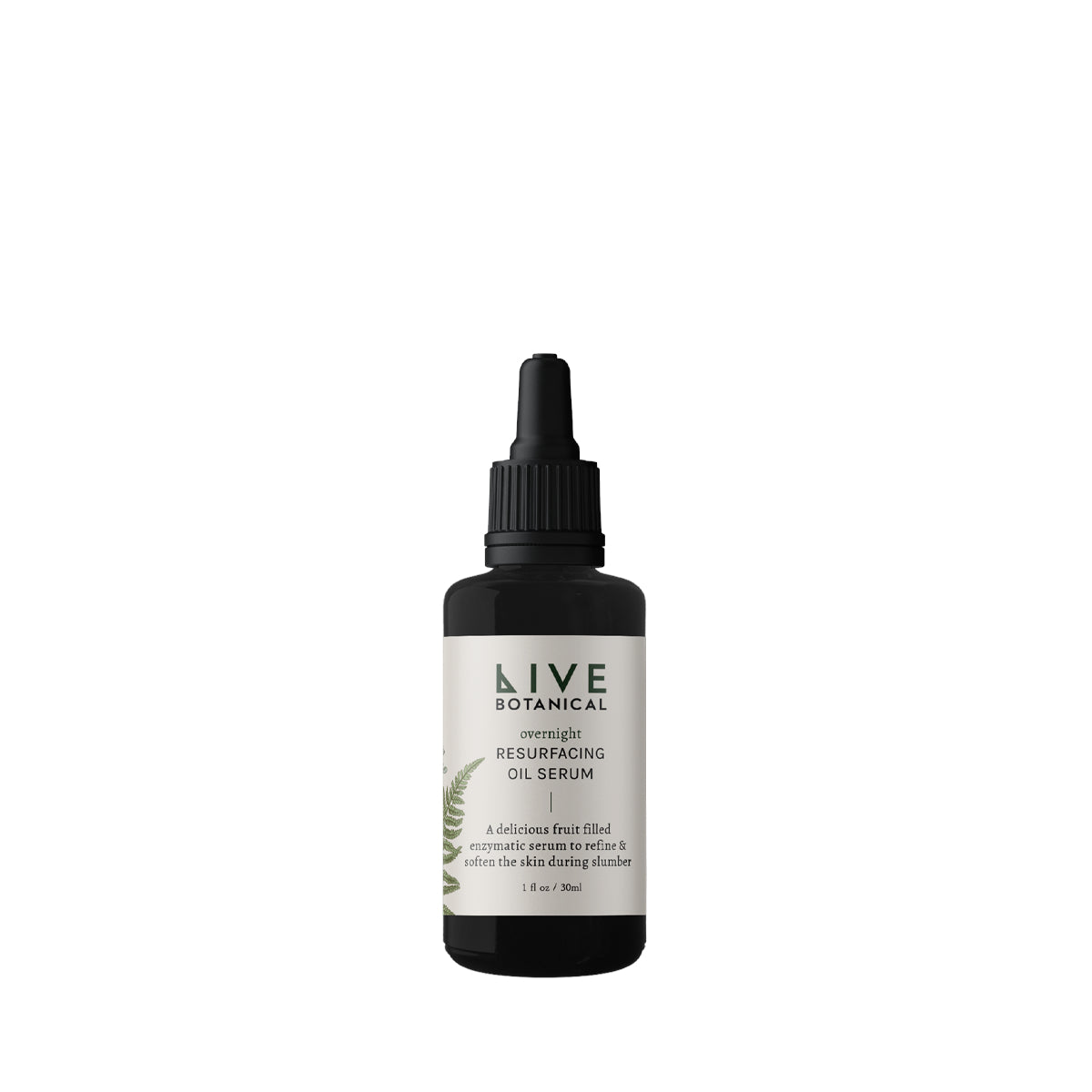 Live Botanical Overnight Resurfacing Oil in a bottle, fruit-infused serum designed to nourish and renew skin overnight.