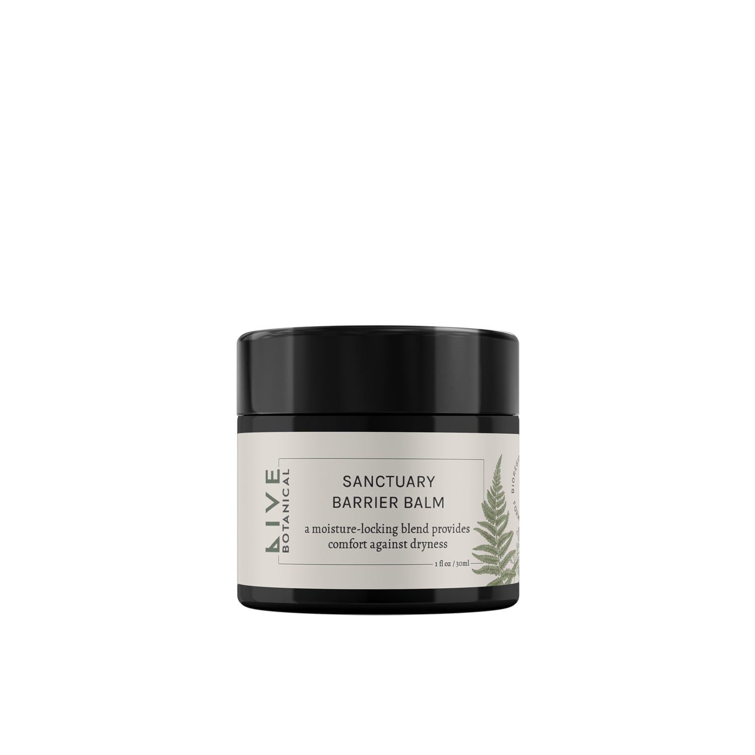 Live Botanical Sanctuary Barrier Balm in a rich, creamy texture, perfect for dry and sensitive skin. Formulated with nourishing Amazonian butters and oils, it locks in moisture for long-lasting hydration.