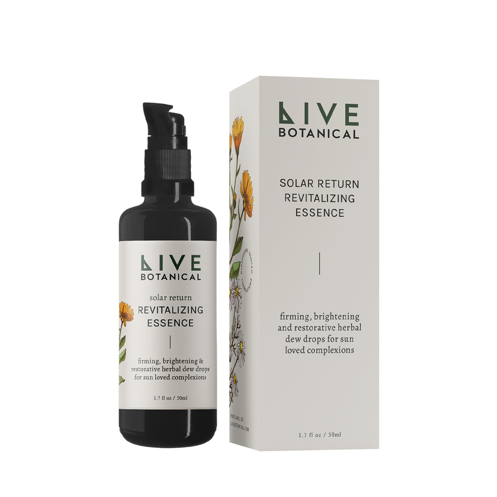 LIVE BOTANICAL Solar Return Revitalizing Essence – A hydrating serum with Moth Bean, peptides, and snow mushroom for firm, luminous skin.