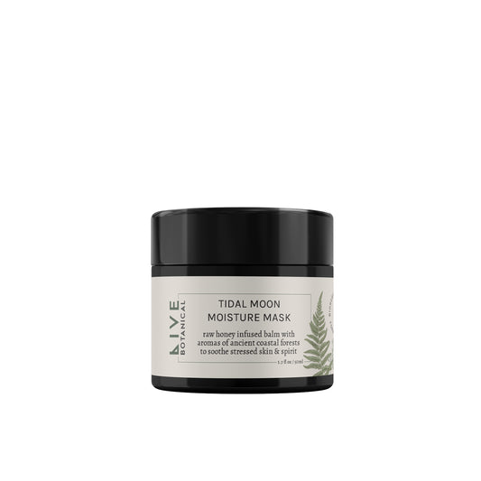 LIVE BOTANICAL Tidal Moon Moisture Mask with hydrating raw honey, algae extracts, and may-apple ferment for nourishing and moisturizing dry skin.