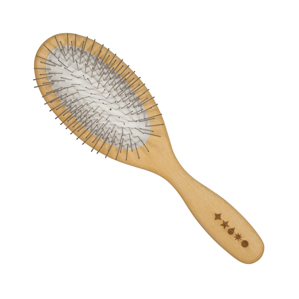 Living Libations Beechwood Brush with rounded metal pins for scalp massage and shine
