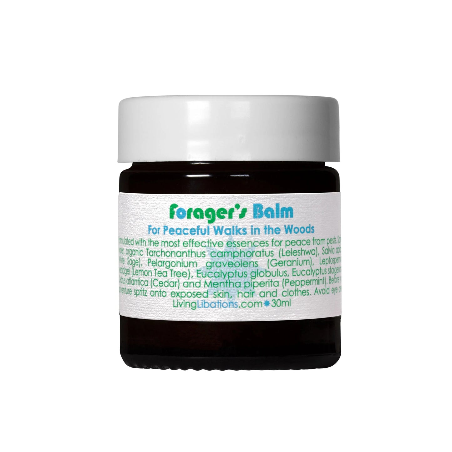 A jar of Living Libations Forager’s Balm with forest-friendly ingredients. 30ml
