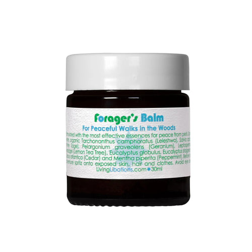 A jar of Living Libations Forager’s Balm with forest-friendly ingredients. 30ml
