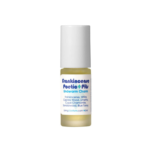 Living Libations Frankincense Poetic Pits – natural deodorant with Frankincense, Cape Chamomile, Blue Tansy, and Sandalwood for lasting fragrance 5 ml