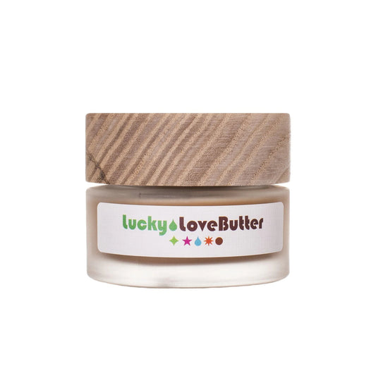  Living Libations Lucky Love Butter with cacao, peppermint, and vanilla for sensual massages, non-latex lubrication, and delightful intimacy. 30ml