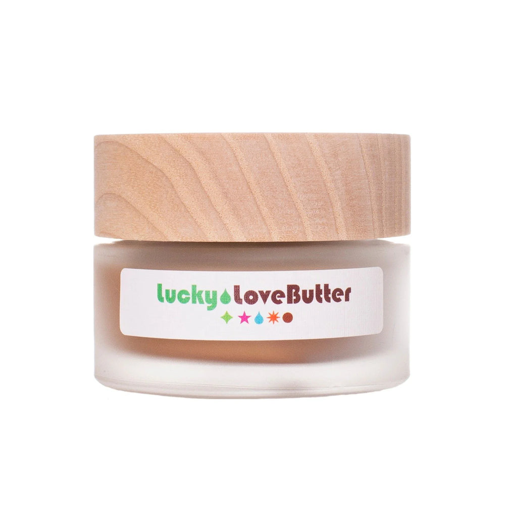 Living Libations Lucky Love Butter with cacao, peppermint, and vanilla for sensual massages, non-latex lubrication, and delightful intimacy. 30ml