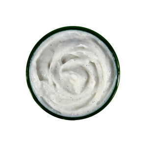An open jar of LIVING LIBATIONS Peppermint Exfoliating Scrub