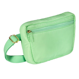 Living Libations Puffer Hip Bag in Seafoam Green with adjustable belt. seafoam green 