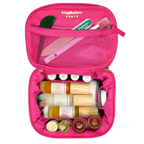 LIVING LIBATIONS Puffer Train Case peony pink