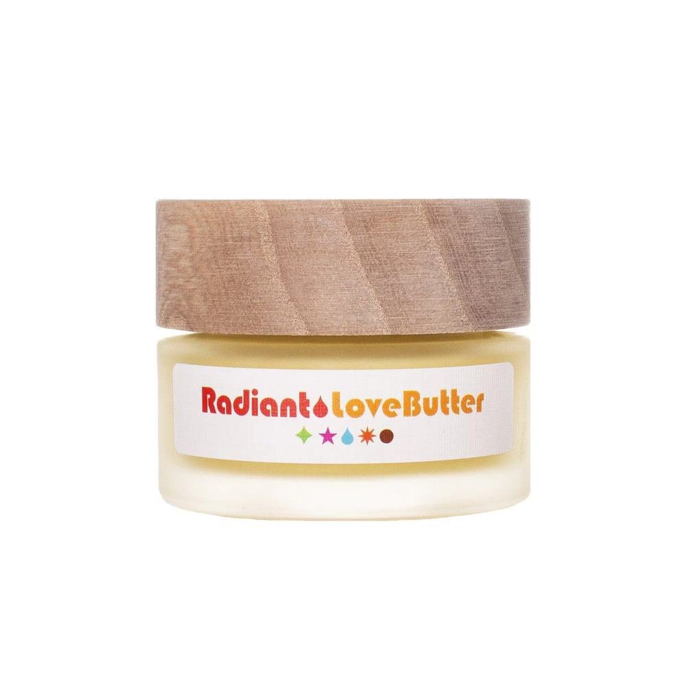 Living Libations Radiant Love Butter for massage, non-latex lubrication, and sensual encounters with vanilla, cinnamon, and coconut. 30ml