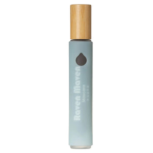 Living Libations Raven Maven Mascara in a pastel blue silicone sleeve with drop-shaped window.