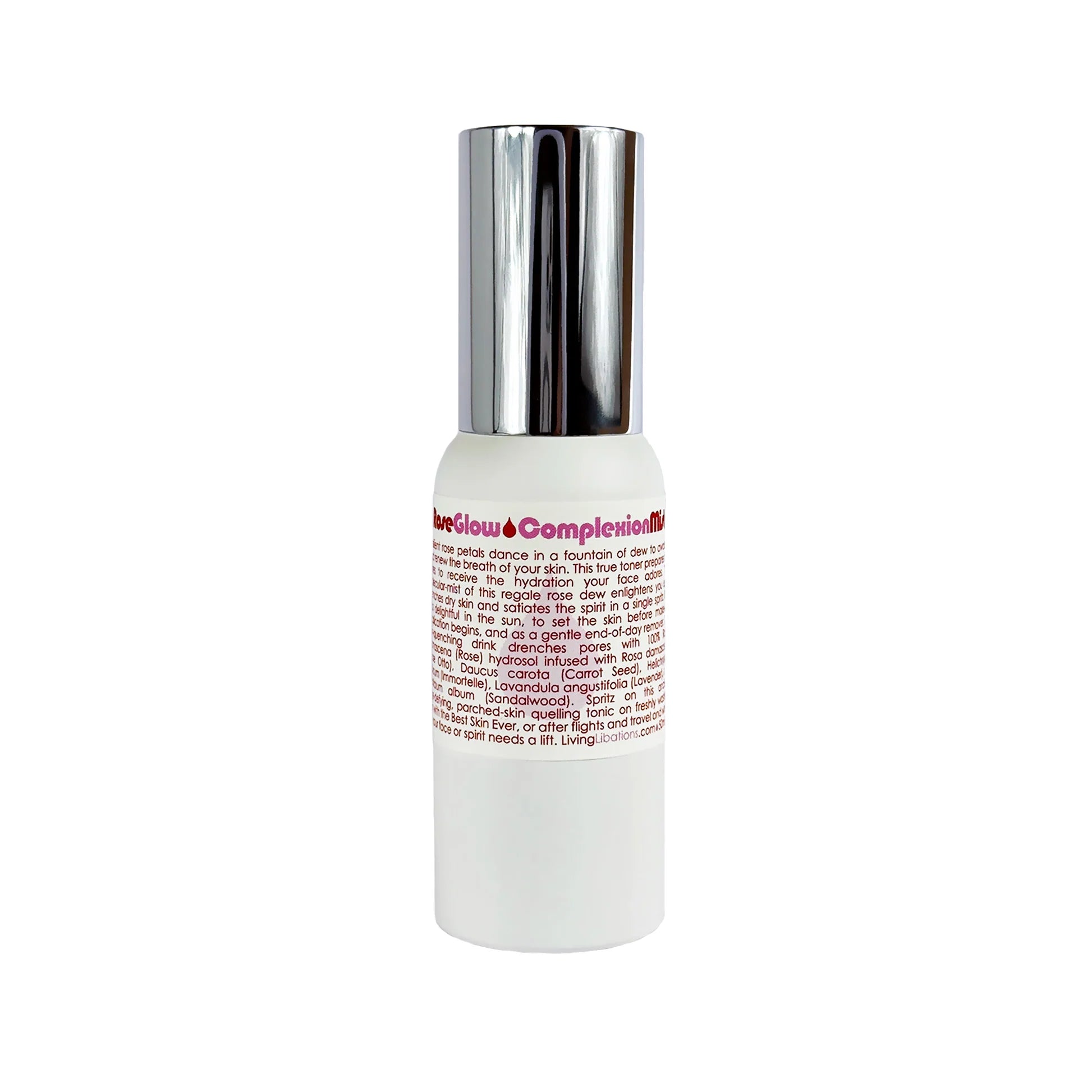 Living Libations Rose Glow Complexion Mist – hydrating rose-infused face mist to tone and refresh skin.