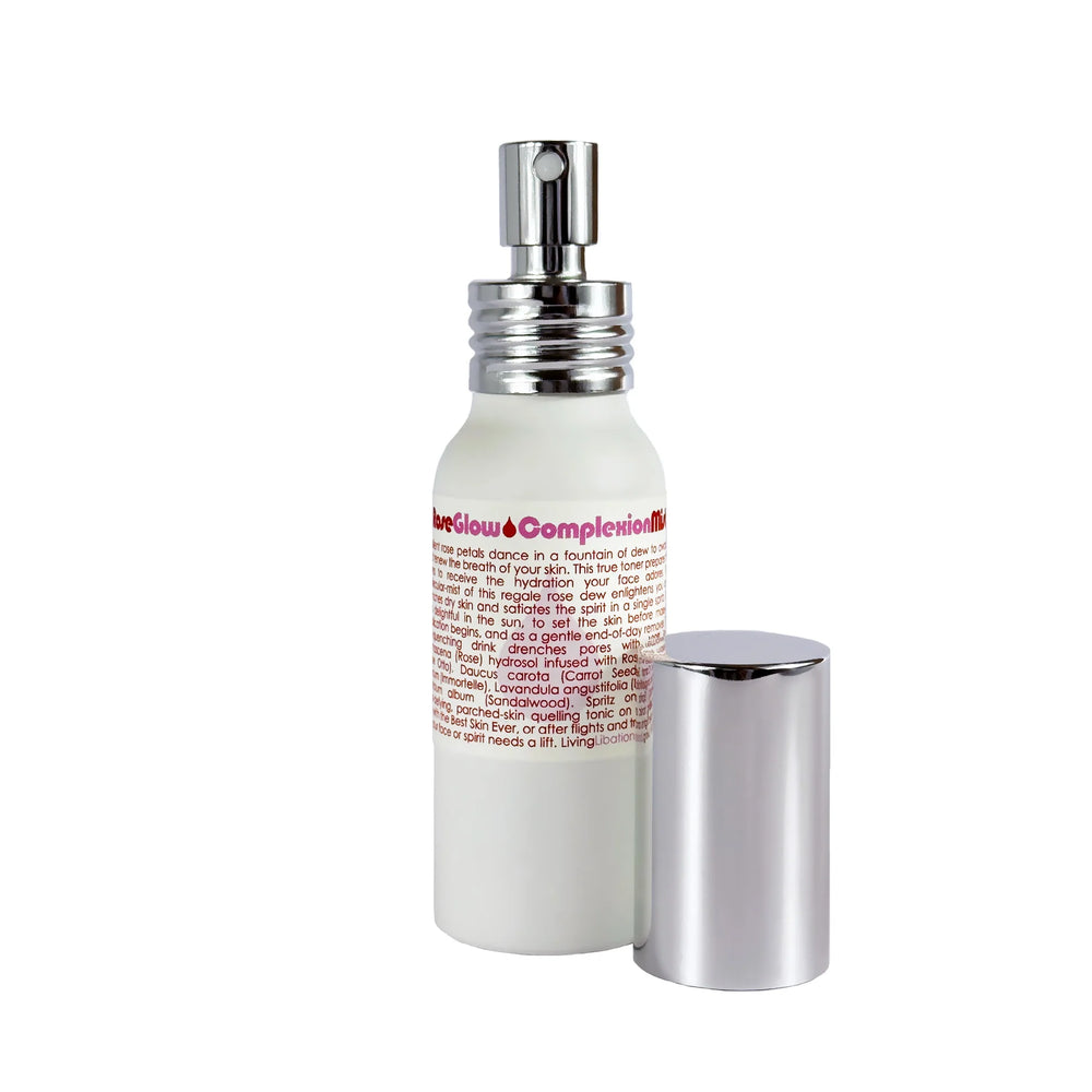 Living Libations Rose Glow Complexion Mist – hydrating rose-infused face mist to tone and refresh skin.