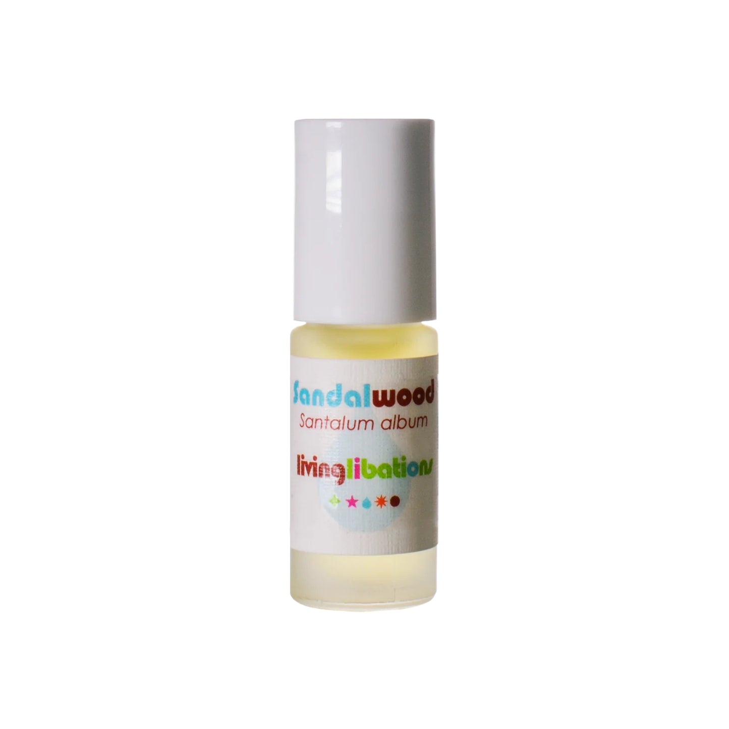 Living Libations Sandalwood Poetic Pits roll-on bottle with pure sandalwood essential oil. 5ml