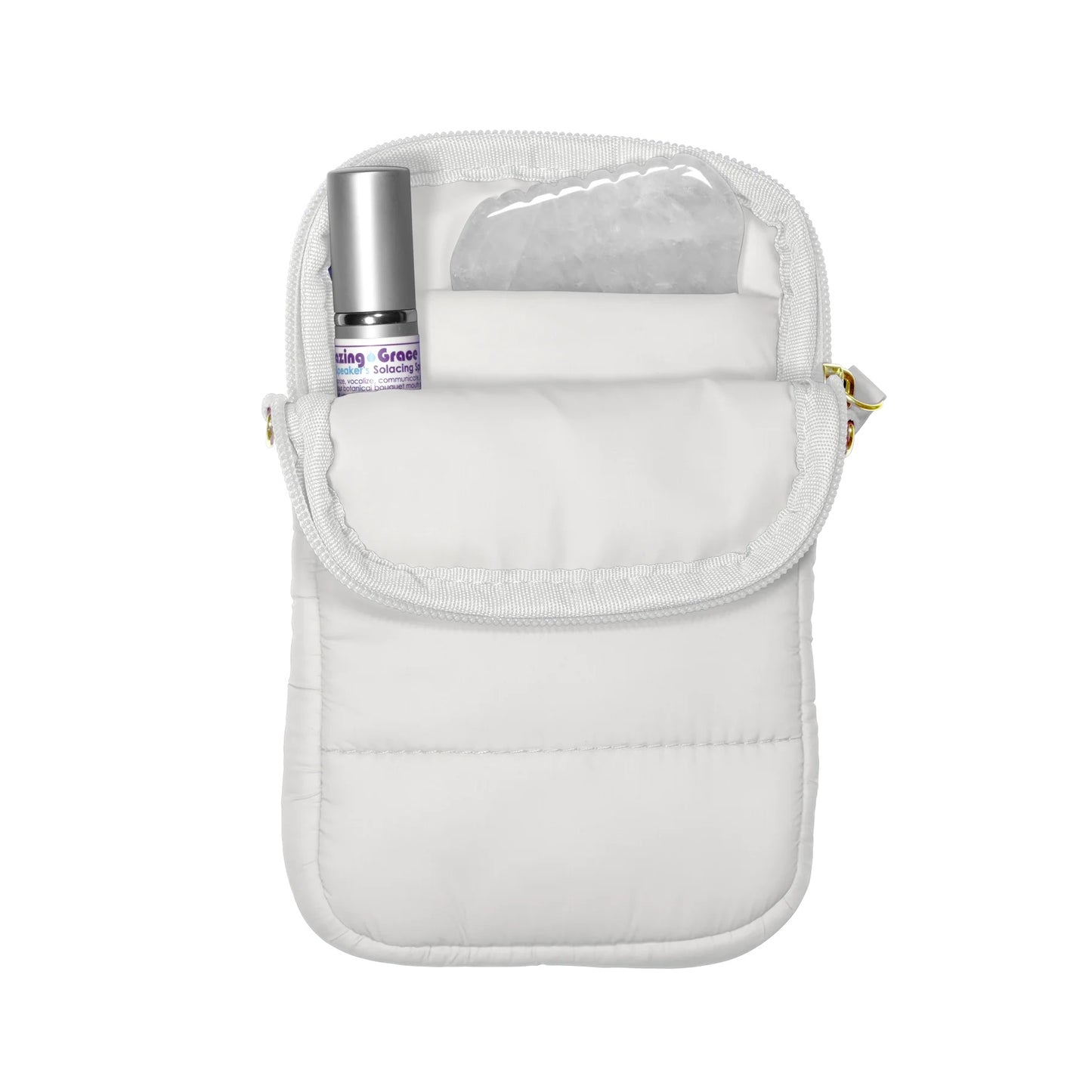 LIVING LIBATIONS Super Sling Puffer Traveller with EMF Shield wisteria white