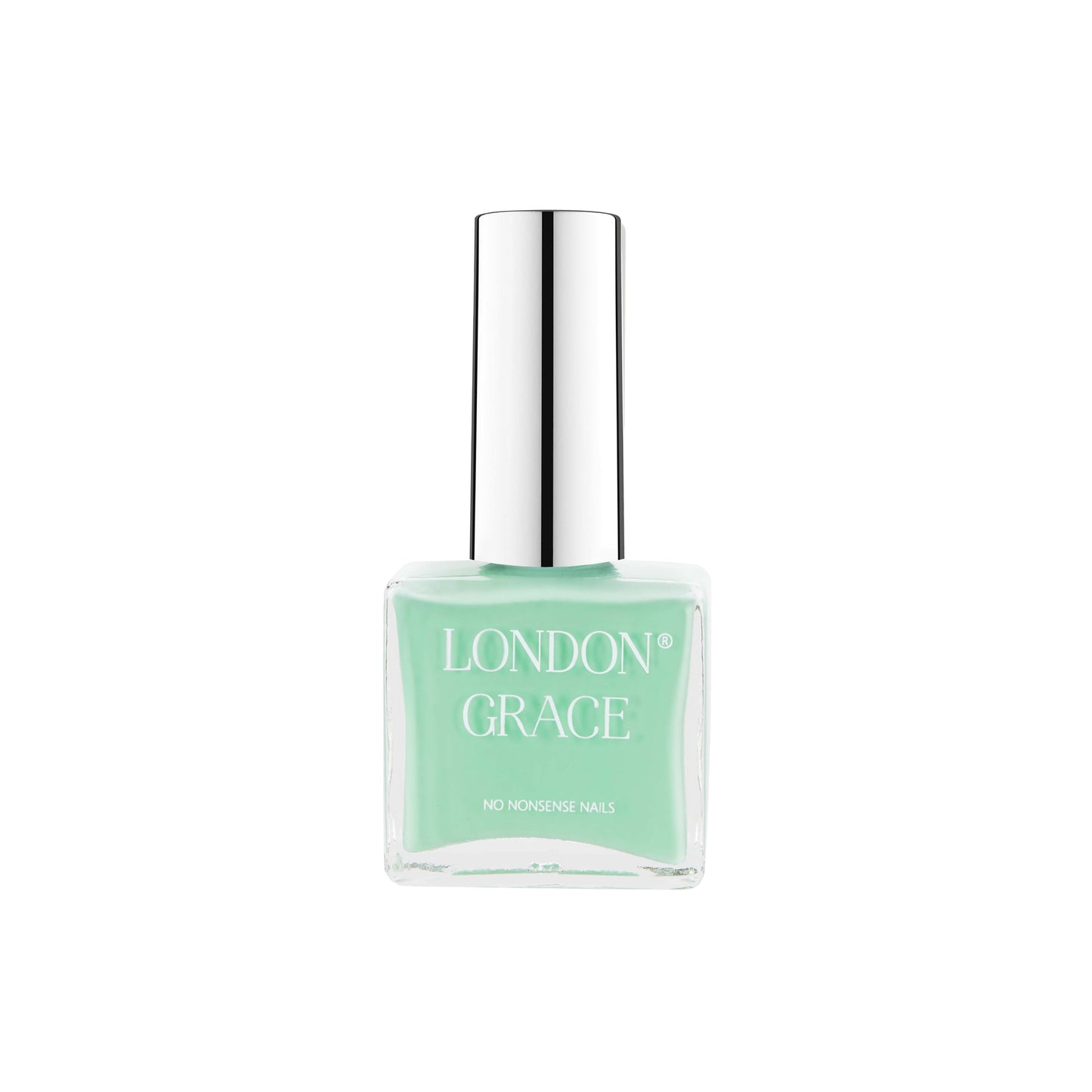 London Grace Agnes Nail Polish in mint green pistachio hue, vegan, cruelty-free, and eco-friendly with a glossy, long-lasting finish.