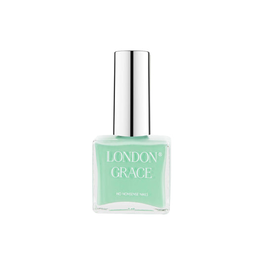 London Grace Agnes Nail Polish in mint green pistachio hue, vegan, cruelty-free, and eco-friendly with a glossy, long-lasting finish.