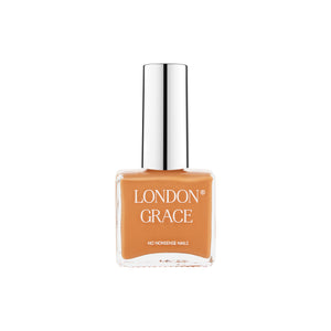 London Grace Amber Nail Polish in a milky orange shade, vegan, cruelty-free, eco-friendly, and highly pigmented for glossy, long-lasting nails.