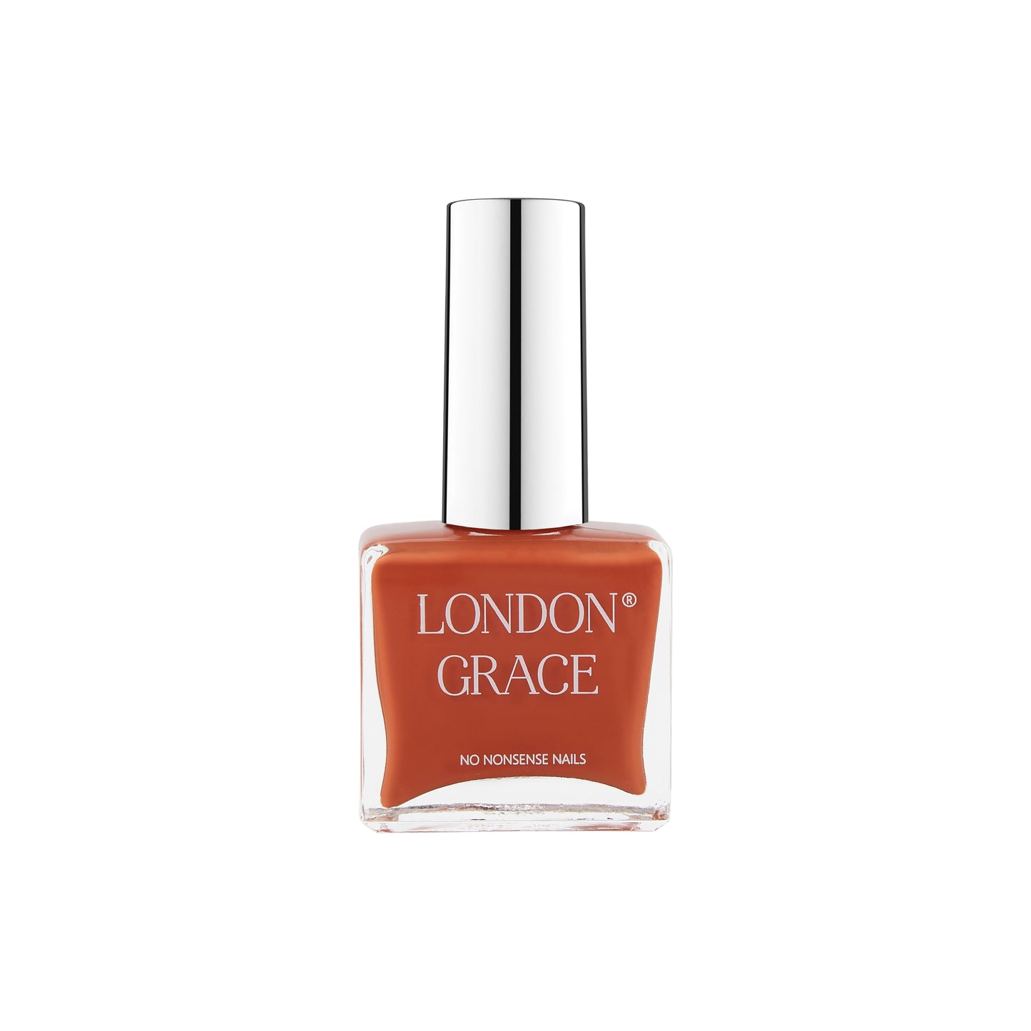 London Grace Arlo Nail Polish, a burnt orange shade inspired by autumn leaves, vegan, cruelty-free, and eco-friendly with a glossy, long-lasting finish.