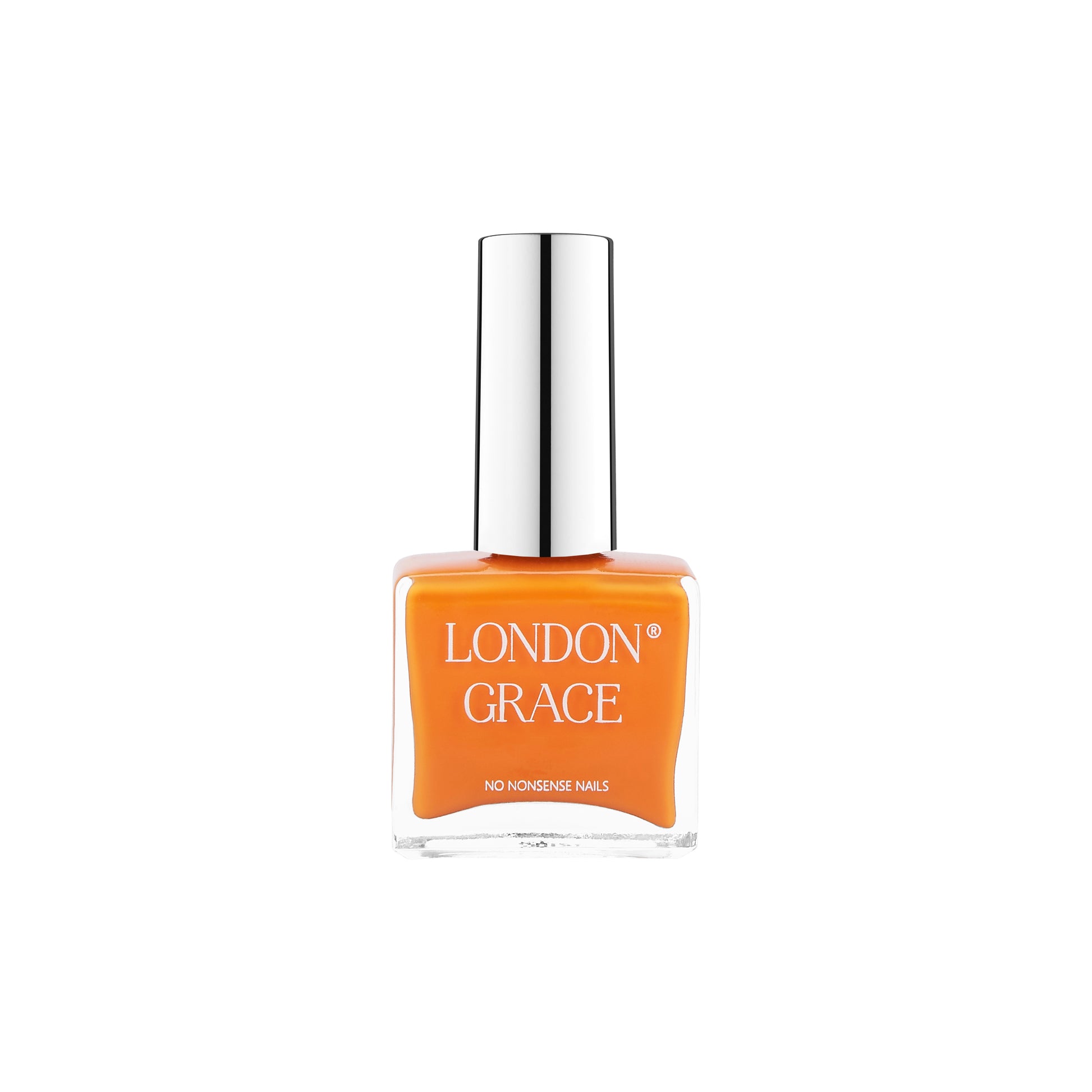 London Grace Billy Nail Polish, a vibrant tangerine orange shade that brings a burst of brightness, vegan, cruelty-free, and eco-friendly for a flawless finish.