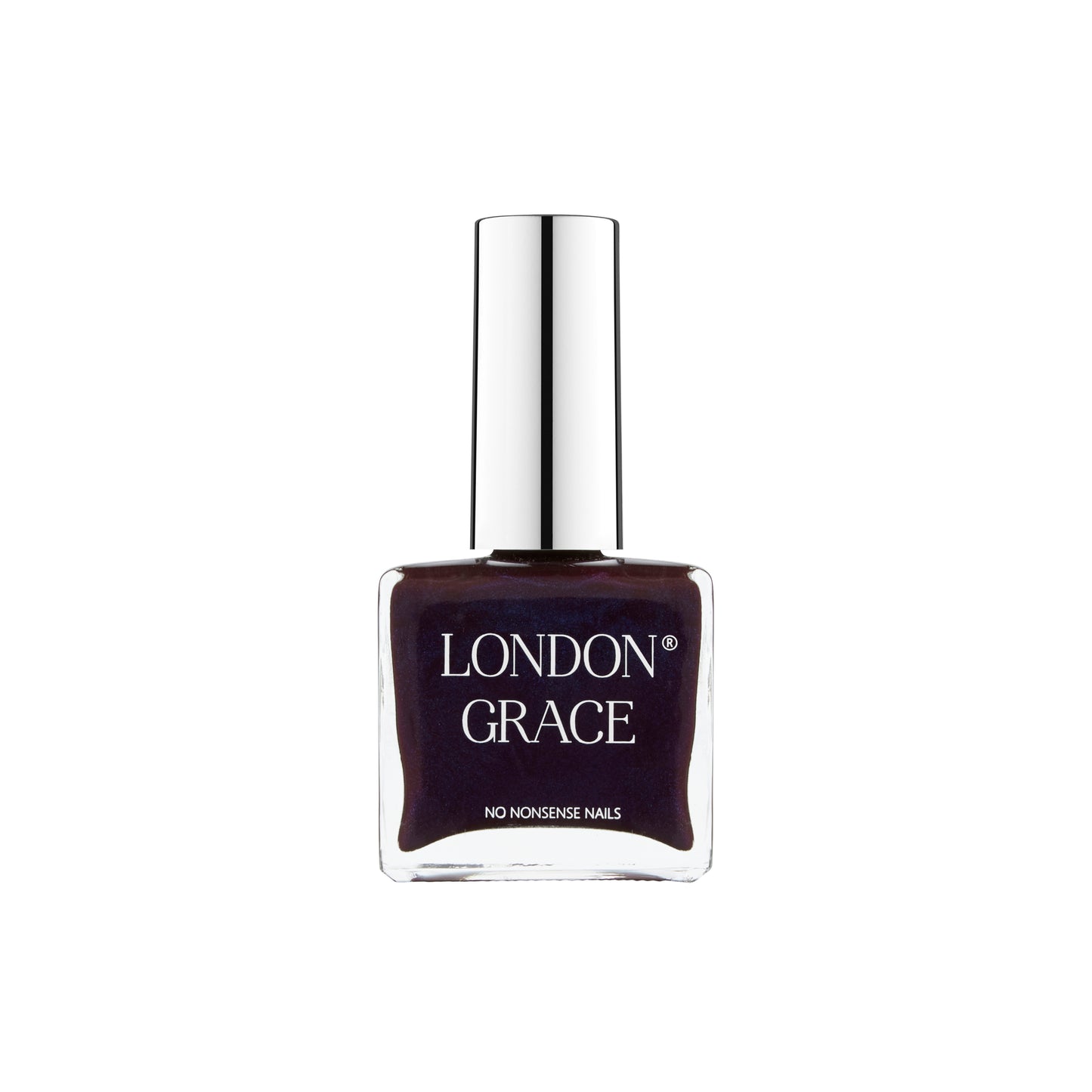 London Grace Blake Nail Polish in a deep petrol purple with metallic shimmer, offering bold, glossy color with salon-quality results. Vegan, cruelty-free, and eco-friendly.