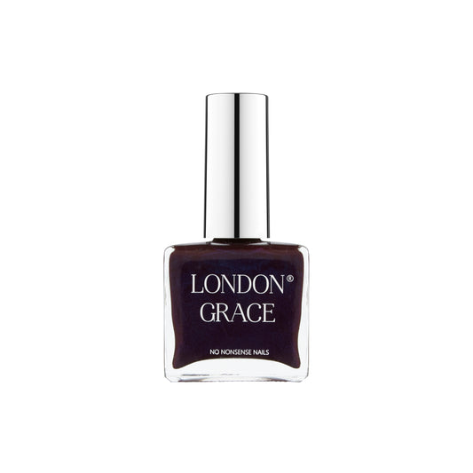 London Grace Blake Nail Polish in a deep petrol purple with metallic shimmer, offering bold, glossy color with salon-quality results. Vegan, cruelty-free, and eco-friendly.