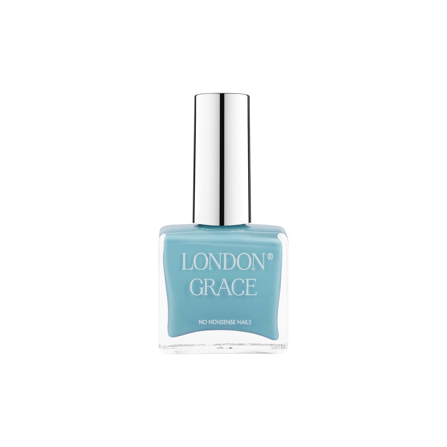 London Grace Brook Nail Polish in a vibrant aqua blue shade, offering highly pigmented, long-wearing color with a vegan, cruelty-free, and eco-friendly formula.