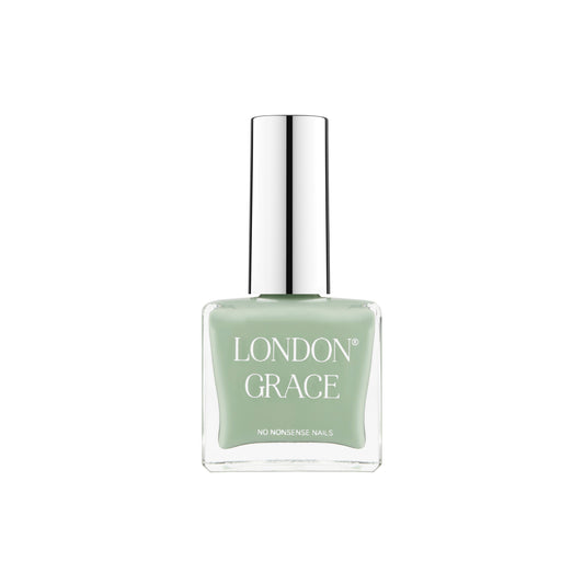 London Grace Cambridge Nail Polish in a soft, calming green hue, Pantone matched to the Cambridge crew colour, with a vegan, cruelty-free, and eco-friendly formula.