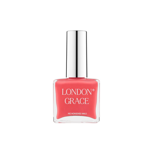 London Grace Chloe Nail Polish, a pinky-orange coral shade in a sleek recyclable bottle.