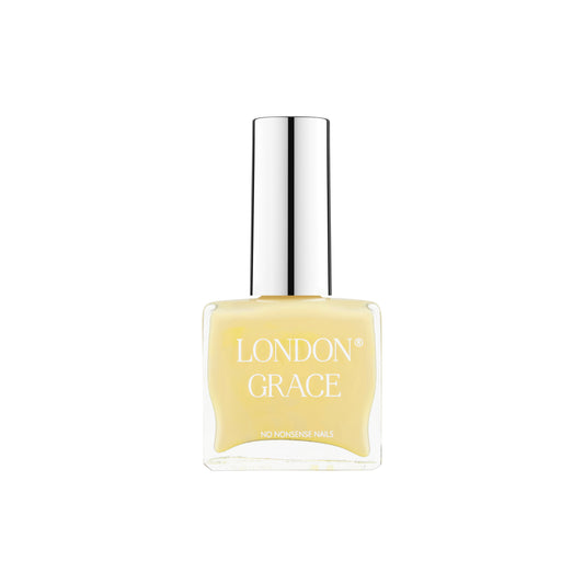 London Grace Daphne Nail Polish in a soft, sunny hue, offering a glossy, salon-quality finish in an eco-friendly, recyclable bottle.