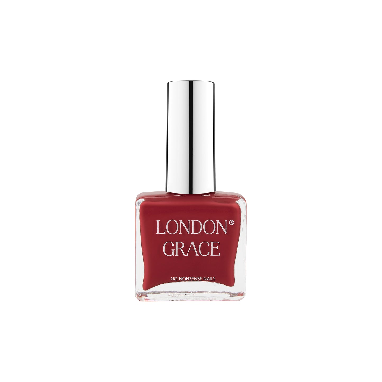 London Grace Elsa Nail Polish in a creamy raspberry hue, featuring a glossy, salon-quality finish in an eco-friendly, recyclable bottle.