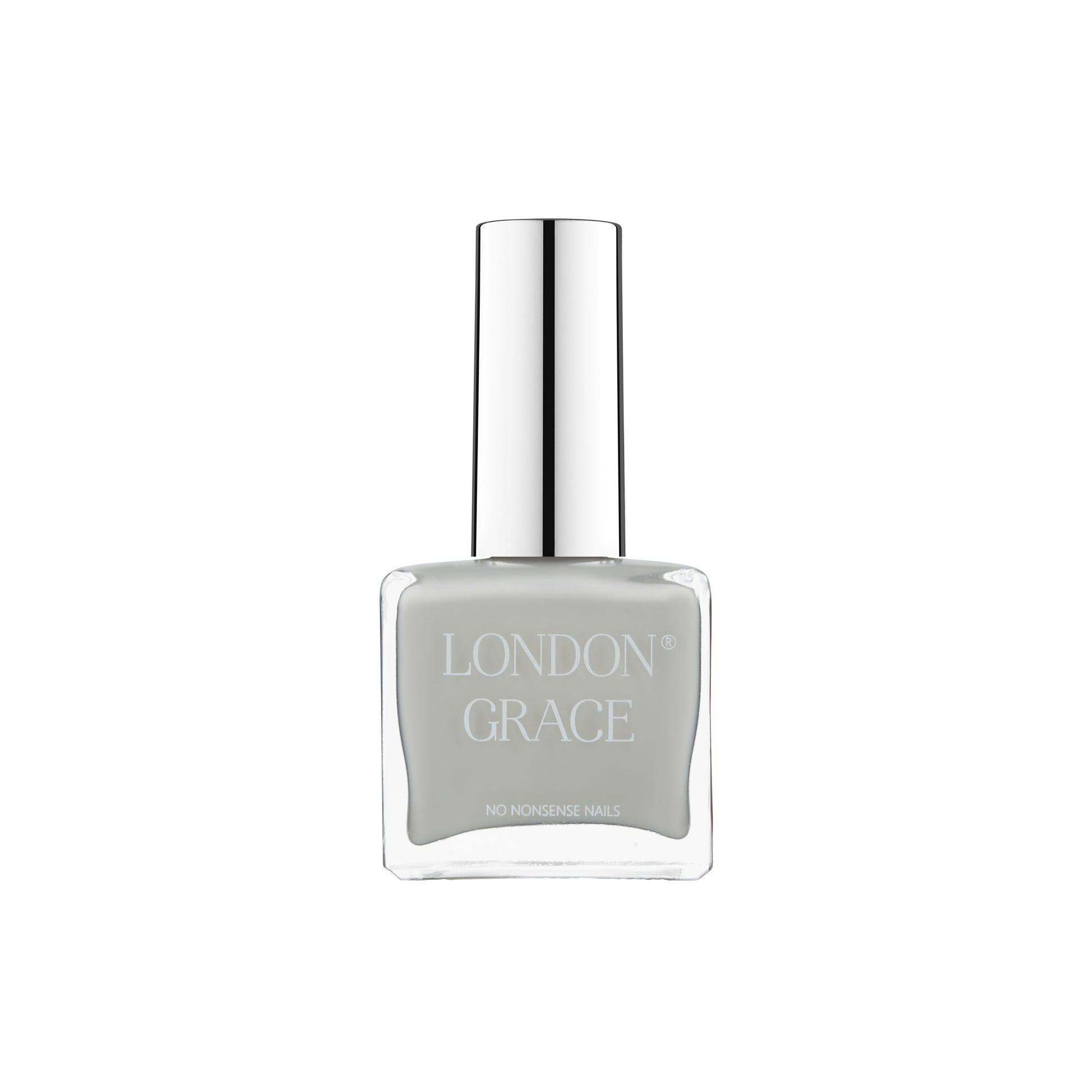 Soft dove grey nail polish bottle — London Grace Fynn.