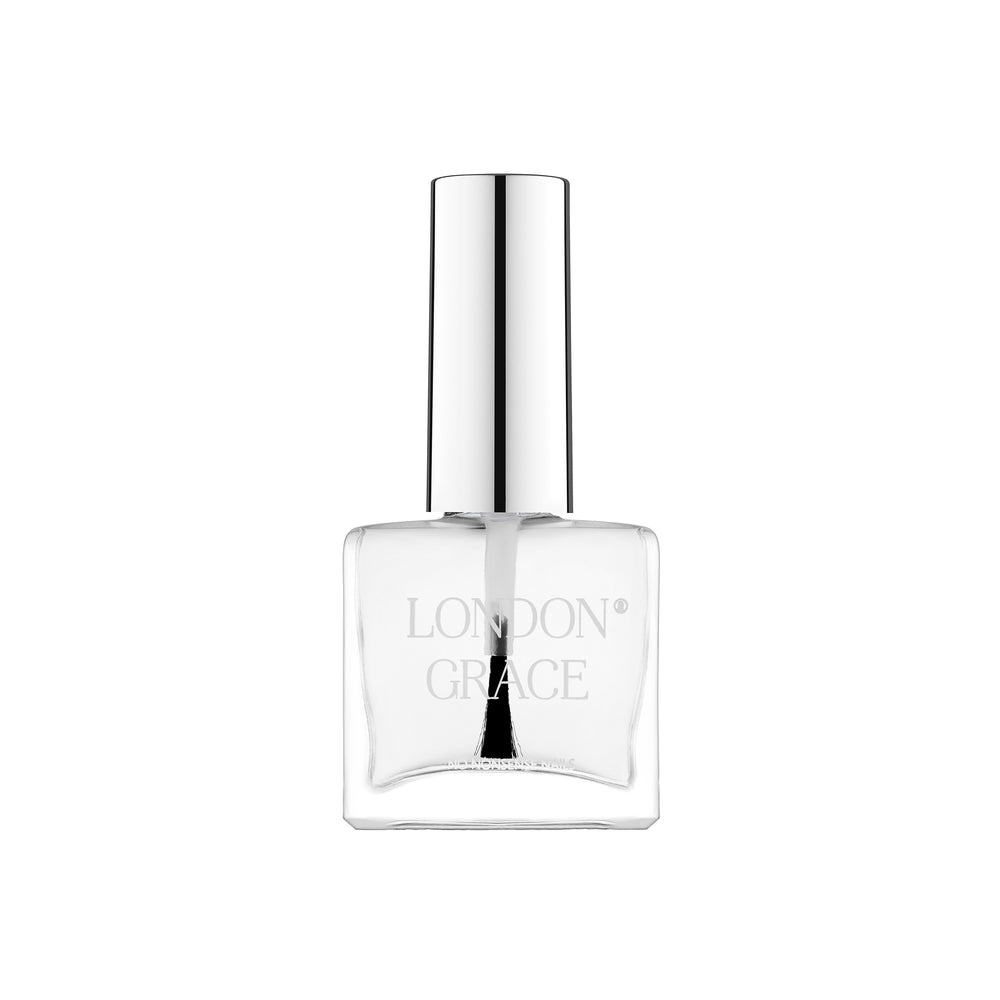 London Grace Glossy Top Coat – crystal-clear finish, locks in colour, and extends nail polish wear. Vegan, cruelty-free, and highly glossy.