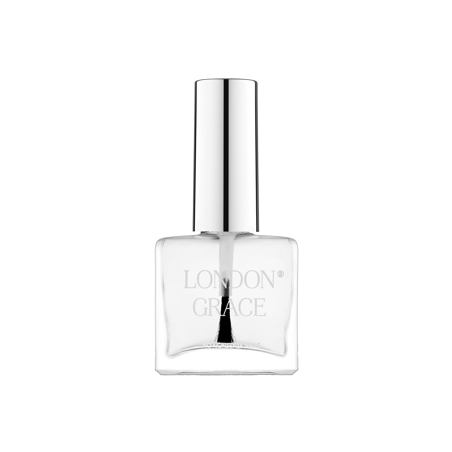 London Grace Glossy Top Coat – crystal-clear finish, locks in colour, and extends nail polish wear. Vegan, cruelty-free, and highly glossy.