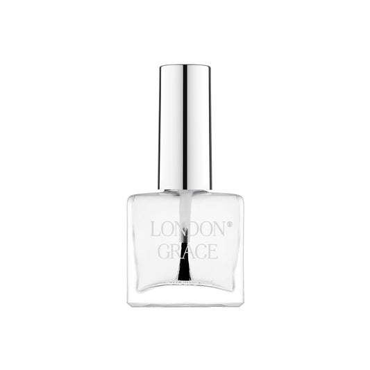 London Grace Glossy Top Coat – crystal-clear finish, locks in colour, and extends nail polish wear. Vegan, cruelty-free, and highly glossy.