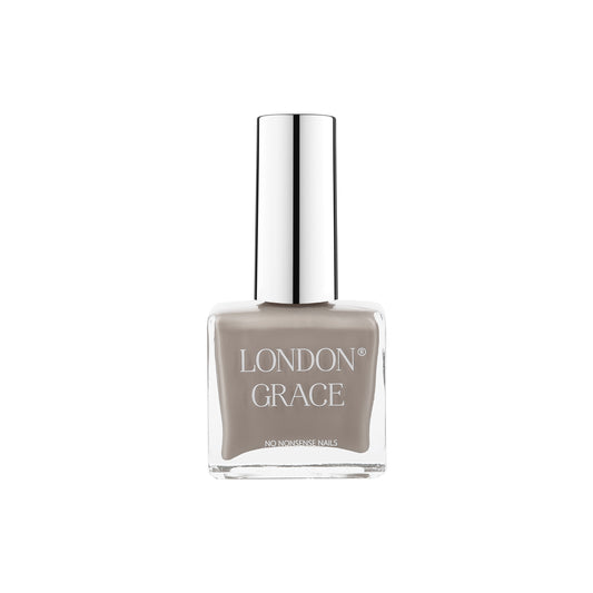 Neutral greige nail polish shade — London Grace Graham, vegan and long-wearing.