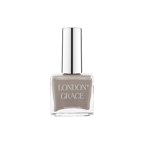 Neutral greige nail polish shade — London Grace Graham, vegan and long-wearing.