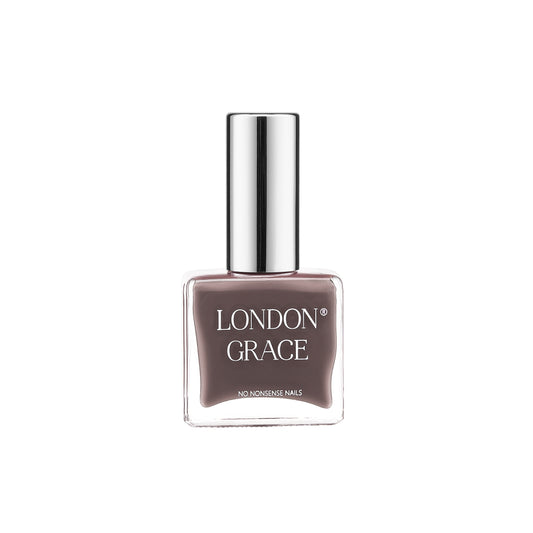 Hazel Nail Polish by London Grace – earthy brown with grey undertones, offering a chic, neutral finish.