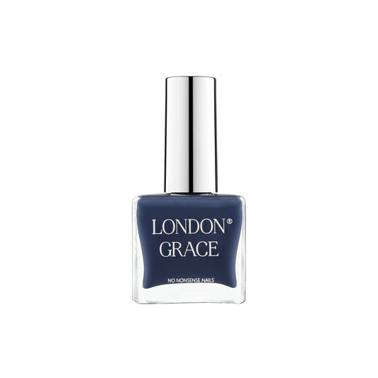 London Grace Iris Nail Polish – indigo shade, vegan, cruelty-free, and long-wearing.