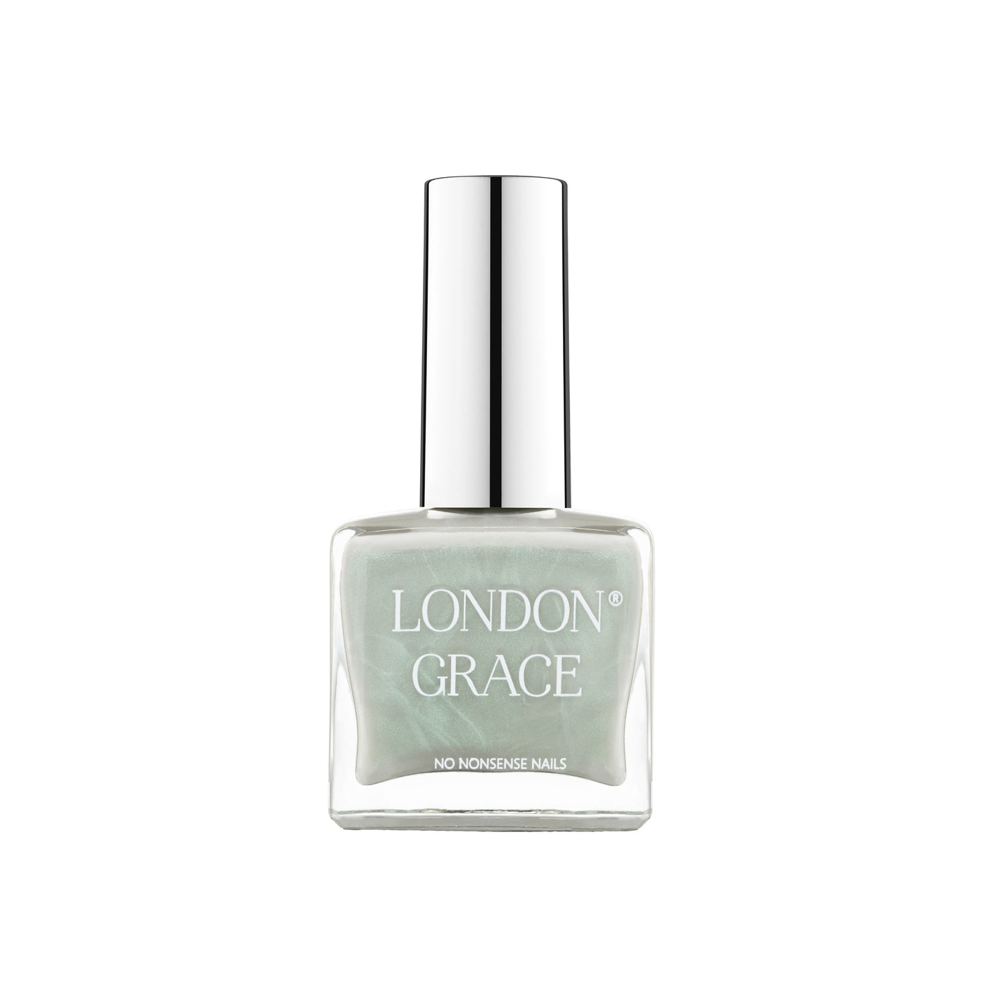 London Grace Lauren Nail Polish – grey-green with subtle shimmer, vegan, cruelty-free, and long-lasting.