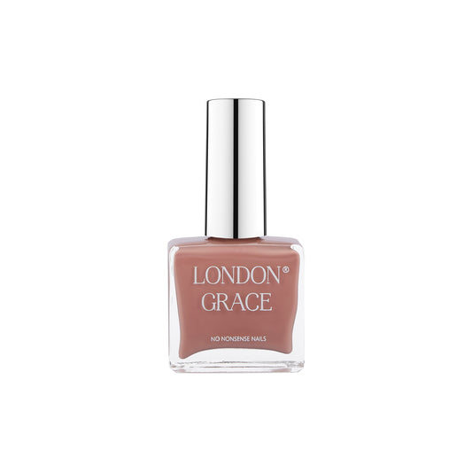 London Grace Mae Nail Polish – warm earthy clay with a glossy, long-lasting finish. Vegan and cruelty-free formula.