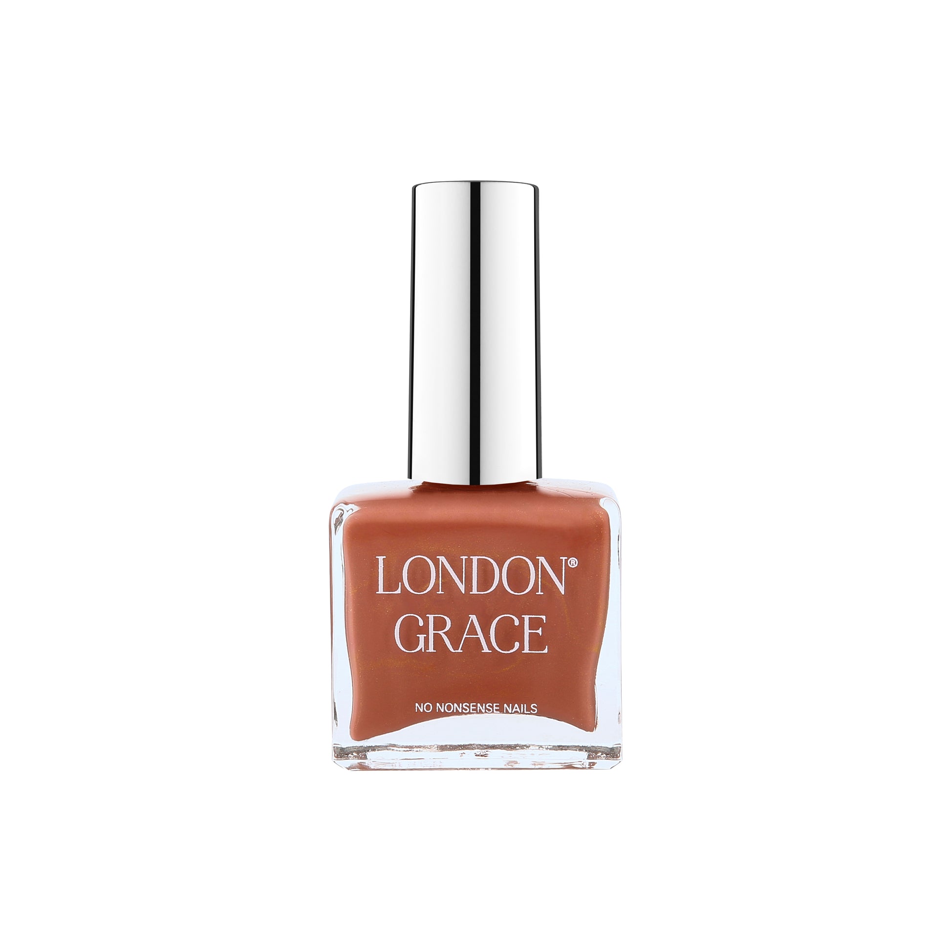 London Grace Moz Nail Polish – warm taupe shade with subtle shimmer. Vegan, cruelty-free, and glossy finish.