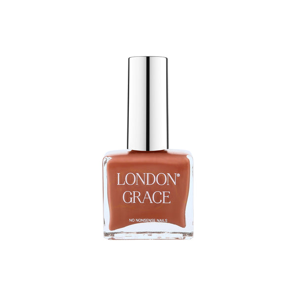 London Grace Moz Nail Polish – warm taupe shade with subtle shimmer. Vegan, cruelty-free, and glossy finish.