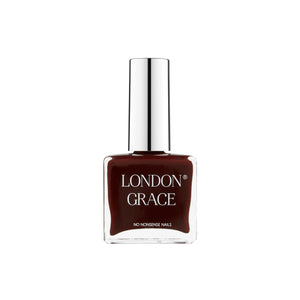 London Grace Nancy Nail Polish – deep burgundy shade. Vegan, cruelty-free, and glossy long-lasting finish.